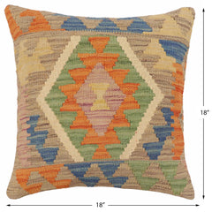 handmade Traditional Pillow Blue Orange Hand-Woven SQUARE 100% WOOL Hand woven turkish pillow2' x 2'