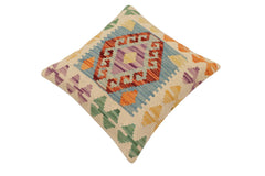 handmade Traditional Pillow Blue Rust Hand-Woven SQUARE 100% WOOL Hand woven turkish pillow2' x 2'