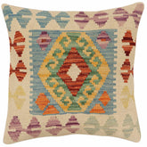 handmade Traditional Pillow Blue Rust Hand-Woven SQUARE 100% WOOL Hand woven turkish pillow2' x 2'