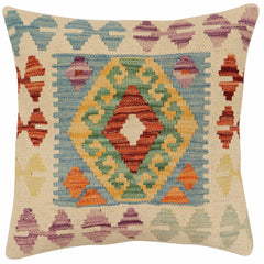 handmade Traditional Pillow Blue Rust Hand-Woven SQUARE 100% WOOL Hand woven turkish pillow2' x 2'