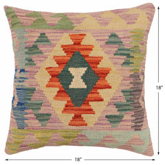 handmade Traditional Pillow Blue Rust Hand-Woven SQUARE 100% WOOL Hand woven turkish pillow2' x 2'