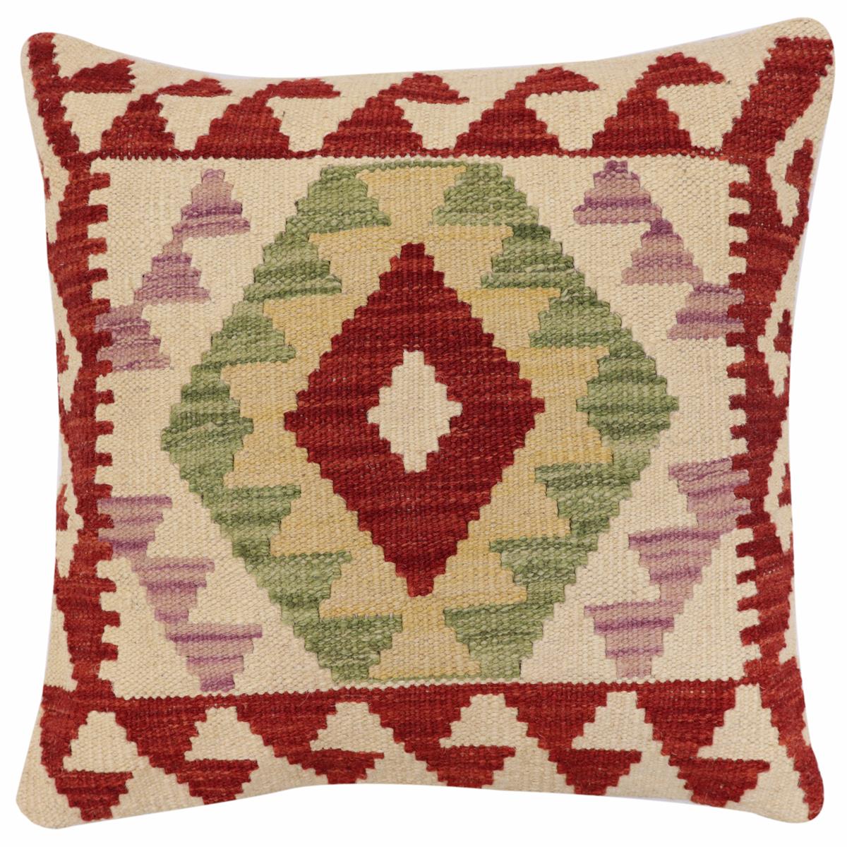handmade Traditional Pillow Red Beige Hand-Woven SQUARE 100% WOOL Hand woven turkish pillow2' x 2'