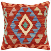 handmade Traditional Pillow Rust Blue Hand-Woven SQUARE 100% WOOL Hand woven turkish pillow2' x 2'