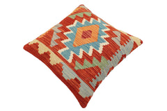 handmade Traditional Pillow Rust Blue Hand-Woven SQUARE 100% WOOL Hand woven turkish pillow2' x 2'