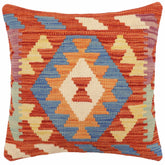 handmade Traditional Pillow Rust Blue Hand-Woven SQUARE 100% WOOL Hand woven turkish pillow2' x 2'