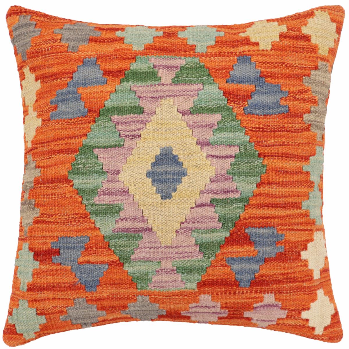 handmade Traditional Pillow Rust Blue Hand-Woven SQUARE 100% WOOL Hand woven turkish pillow2' x 2'