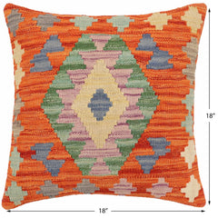 handmade Traditional Pillow Rust Blue Hand-Woven SQUARE 100% WOOL Hand woven turkish pillow2' x 2'
