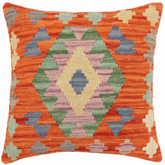 handmade Traditional Pillow Rust Blue Hand-Woven SQUARE 100% WOOL Hand woven turkish pillow2' x 2'