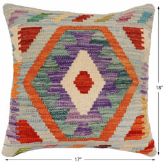 handmade Traditional Pillow Blue Rust Hand-Woven SQUARE 100% WOOL Hand woven turkish pillow 2 x 2