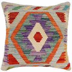 handmade Traditional Pillow Blue Rust Hand-Woven SQUARE 100% WOOL Hand woven turkish pillow 2 x 2