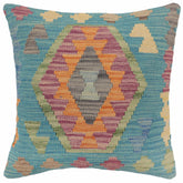 handmade Traditional Pillow Blue Gray Hand-Woven SQUARE 100% WOOL Hand woven turkish pillow2' x 2'