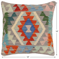 handmade Traditional Pillow Gray Rust Hand-Woven SQUARE 100% WOOL Hand woven turkish pillow2' x 2'