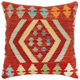 handmade Traditional Pillow Rust Blue Hand-Woven SQUARE 100% WOOL Hand woven turkish pillow2' x 2'