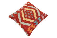 handmade Traditional Pillow Rust Blue Hand-Woven SQUARE 100% WOOL Hand woven turkish pillow2' x 2'