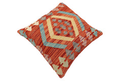 handmade Traditional Pillow Rust Blue Hand-Woven SQUARE 100% WOOL Hand woven turkish pillow2' x 2'