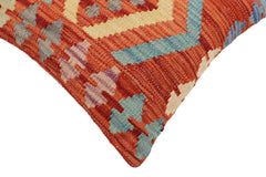 handmade Traditional Pillow Rust Blue Hand-Woven SQUARE 100% WOOL Hand woven turkish pillow2' x 2'