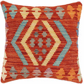 handmade Traditional Pillow Rust Blue Hand-Woven SQUARE 100% WOOL Hand woven turkish pillow2' x 2'