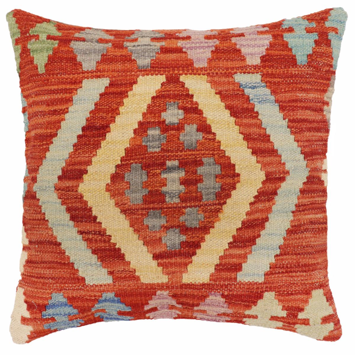 handmade Traditional Pillow Rust Blue Hand-Woven SQUARE 100% WOOL Hand woven turkish pillow2' x 2'