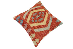 handmade Traditional Pillow Rust Blue Hand-Woven SQUARE 100% WOOL Hand woven turkish pillow2' x 2'