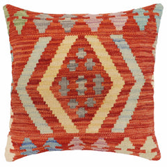 handmade Traditional Pillow Rust Blue Hand-Woven SQUARE 100% WOOL Hand woven turkish pillow2' x 2'