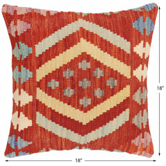 handmade Traditional Pillow Rust Blue Hand-Woven SQUARE 100% WOOL Hand woven turkish pillow2' x 2'