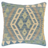 handmade Traditional Pillow Blue Beige Hand-Woven SQUARE 100% WOOL Hand woven turkish pillow2' x 2'