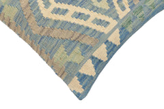 handmade Traditional Pillow Blue Beige Hand-Woven SQUARE 100% WOOL Hand woven turkish pillow2' x 2'