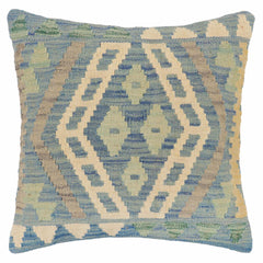 handmade Traditional Pillow Blue Beige Hand-Woven SQUARE 100% WOOL Hand woven turkish pillow2' x 2'
