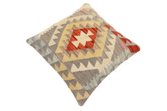 handmade Traditional Pillow Gray Rust Hand-Woven SQUARE 100% WOOL Hand woven turkish pillow2' x 2'