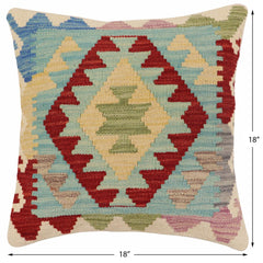 handmade Traditional Pillow Blue Red Hand-Woven SQUARE 100% WOOL Hand woven turkish pillow2' x 2'