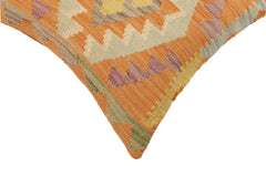 handmade Traditional Pillow Orange Blue Hand-Woven SQUARE 100% WOOL  Hand woven turkish pillow  2 x 2