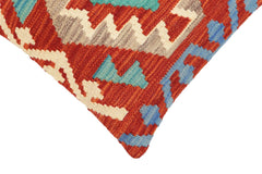 handmade Traditional Pillow Rust Blue Hand-Woven SQUARE 100% WOOL Hand woven turkish pillow2' x 2'