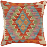 handmade Traditional Pillow Rust Blue Hand-Woven SQUARE 100% WOOL Hand woven turkish pillow2' x 2'