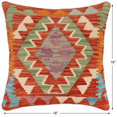 handmade Traditional Pillow Rust Blue Hand-Woven SQUARE 100% WOOL Hand woven turkish pillow2' x 2'