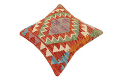 handmade Traditional Pillow Rust Blue Hand-Woven SQUARE 100% WOOL Hand woven turkish pillow2' x 2'