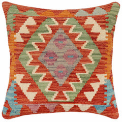 handmade Traditional Pillow Rust Blue Hand-Woven SQUARE 100% WOOL Hand woven turkish pillow2' x 2'