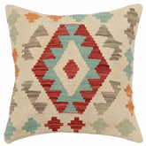 handmade Traditional Pillow Beige Red Hand-Woven SQUARE 100% WOOL  Hand woven turkish pillow  2 x 2