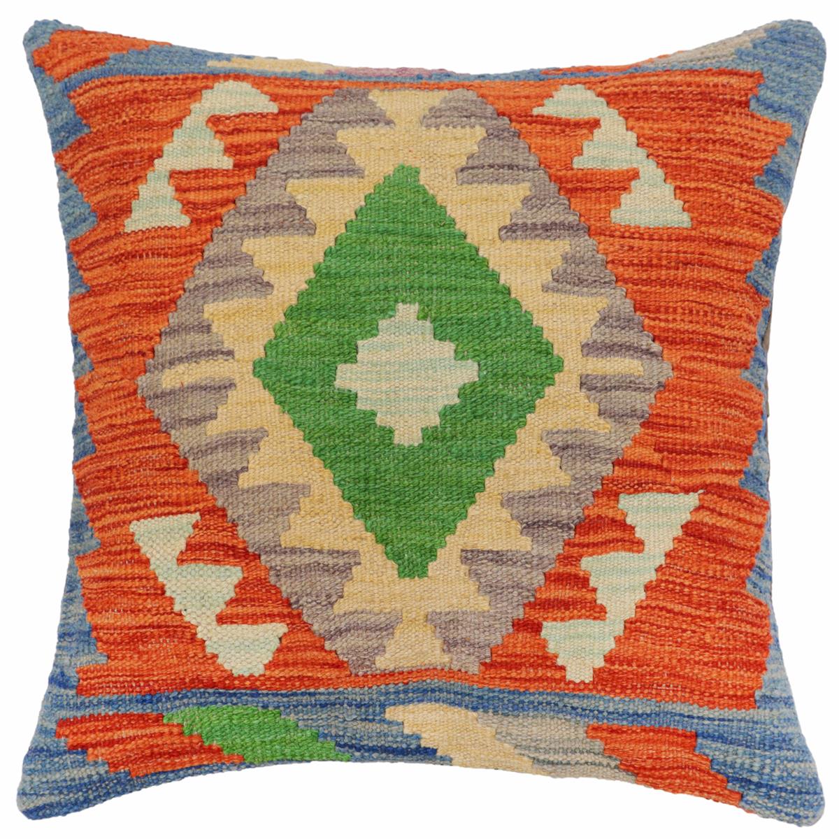 handmade Traditional Pillow Rust Blue Hand-Woven SQUARE 100% WOOL Hand woven turkish pillow2' x 2'