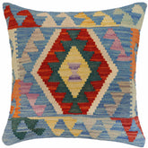 handmade Traditional Pillow Blue Rust Hand-Woven SQUARE 100% WOOL Hand woven turkish pillow2' x 2'