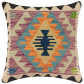 handmade Traditional Pillow Blue Beige Hand-Woven SQUARE 100% WOOL Hand woven turkish pillow2' x 2'