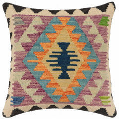 handmade Traditional Pillow Blue Beige Hand-Woven SQUARE 100% WOOL Hand woven turkish pillow2' x 2'