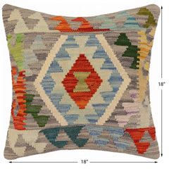 handmade Traditional Pillow Gray Rust Hand-Woven SQUARE 100% WOOL Hand woven turkish pillow2' x 2'