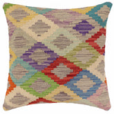 handmade Traditional Pillow Blue Red Hand-Woven SQUARE 100% WOOL Hand woven turkish pillow2' x 2'