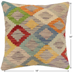 handmade Traditional Pillow Blue Red Hand-Woven SQUARE 100% WOOL Hand woven turkish pillow2' x 2'
