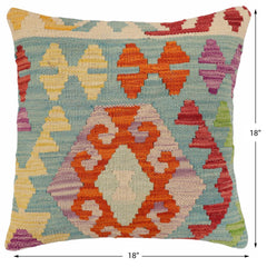 handmade Traditional Pillow Blue Rust Hand-Woven SQUARE 100% WOOL Hand woven turkish pillow2' x 2'