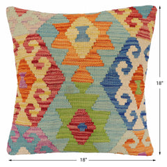 handmade Traditional Pillow Blue Rust Hand-Woven SQUARE 100% WOOL Hand woven turkish pillow2' x 2'