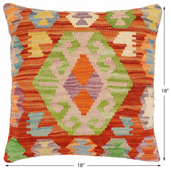 handmade Traditional Pillow Rust Blue Hand-Woven SQUARE 100% WOOL Hand woven turkish pillow2' x 2'