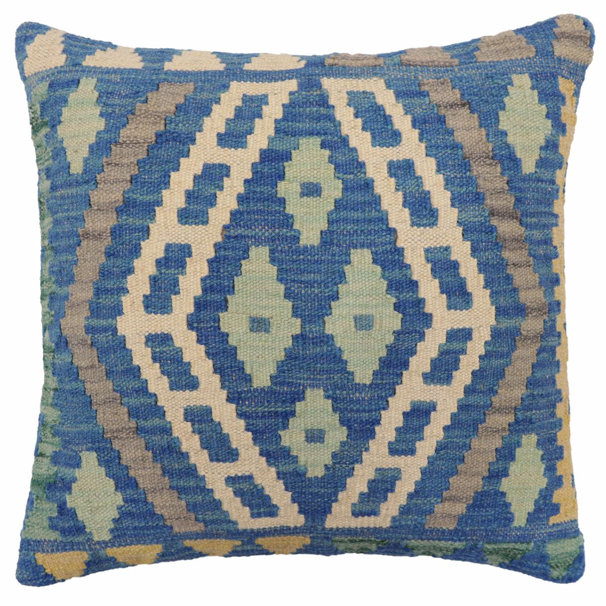 handmade Traditional Pillow Blue Gray Hand-Woven SQUARE 100% WOOL Hand woven turkish pillow2' x 2'