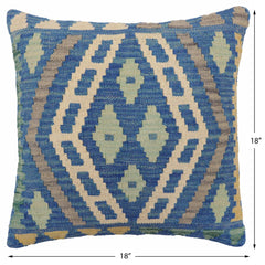 handmade Traditional Pillow Blue Gray Hand-Woven SQUARE 100% WOOL Hand woven turkish pillow2' x 2'