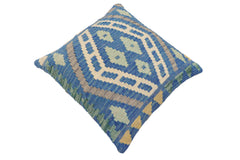 handmade Traditional Pillow Blue Gray Hand-Woven SQUARE 100% WOOL Hand woven turkish pillow2' x 2'